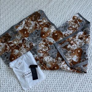 Coach Abstract Silk Scarf in Brown and Gray 27” x 27”